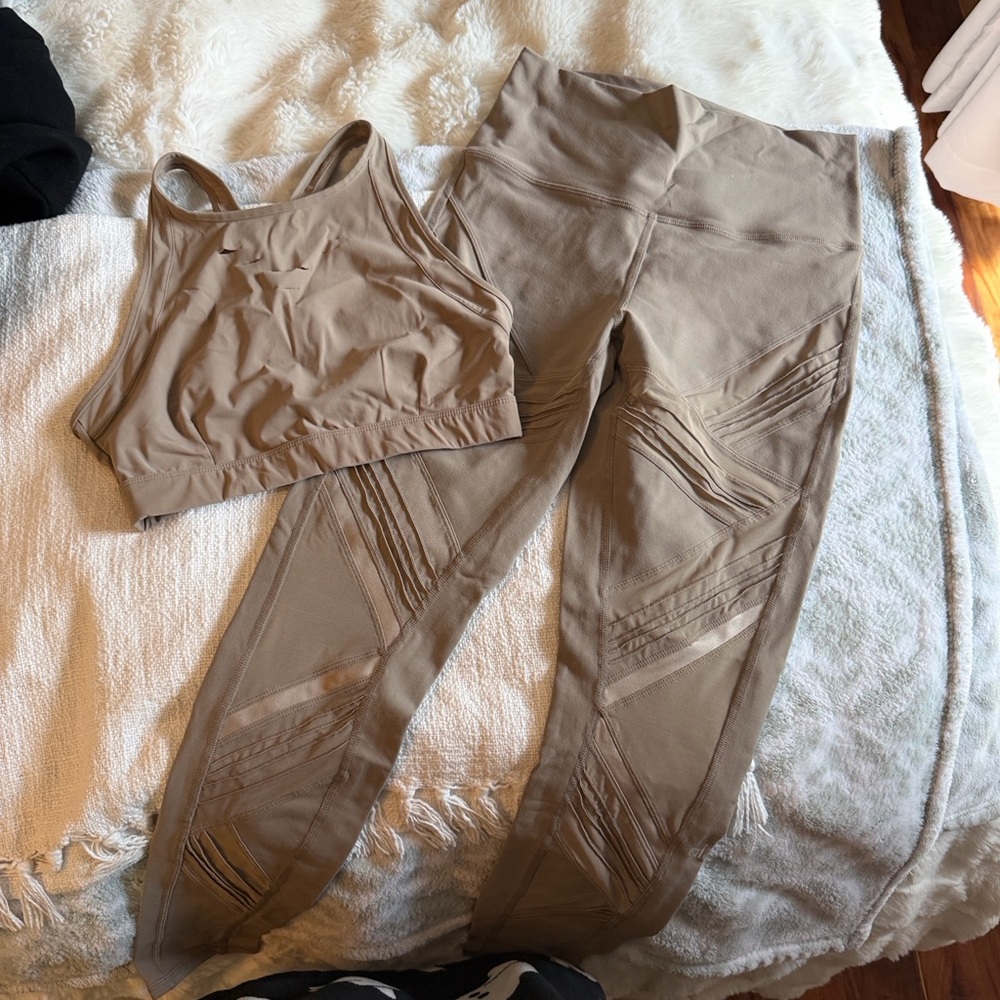 ALO Yoga Tan Leggings and Crop Top Set